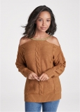 Venus VENUS | Embellished Neckline Sweater in Brown Venus VENUS | Embellished Neckline Sweater in Brown