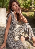 Venus Tie-Front Python Jumpsuit in Taupe Multi Venus Tie-Front Python Jumpsuit in Taupe Multi