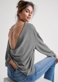 Venus Drop-Back Pearl Sweatshirt in Heather Grey Venus Drop-Back Pearl Sweatshirt in Heather Grey