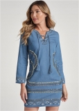 Venus Embellished Chambray Dress - Medium Wash Venus Embellished Chambray Dress - Medium Wash