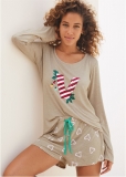 Venus Holiday Heathered Oatmeal LONG SLEEVE PAJAMA SHIRT