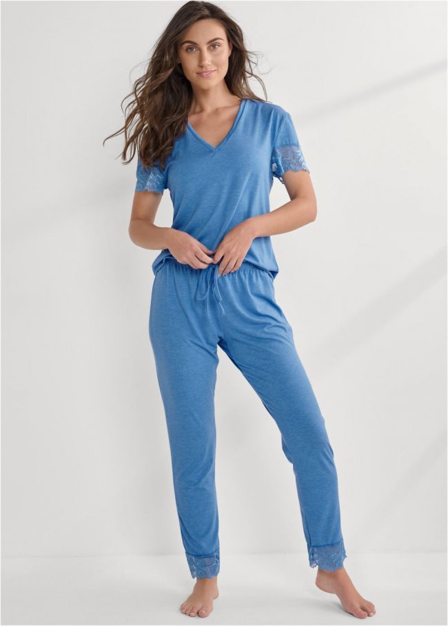 Venus Heathered Blue TOP AND PANTS PAJAMA SET Venus Heathered Blue TOP AND PANTS PAJAMA SET