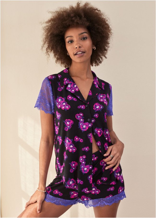 Venus Purple Bloom LACE TRIM PAJAMA SET Venus Purple Bloom LACE TRIM PAJAMA SET