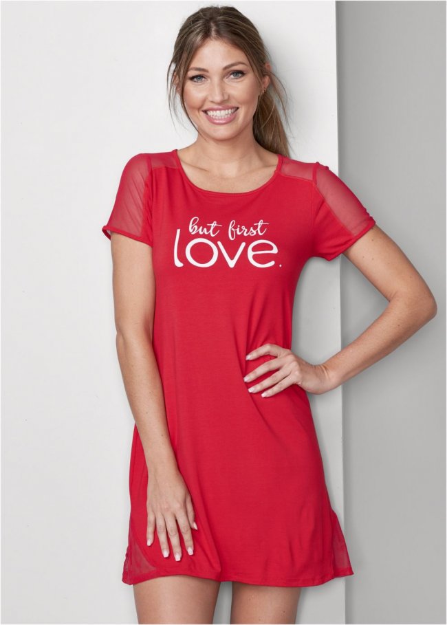 Venus Red Mesh inset nightgown Venus Red Mesh inset nightgown