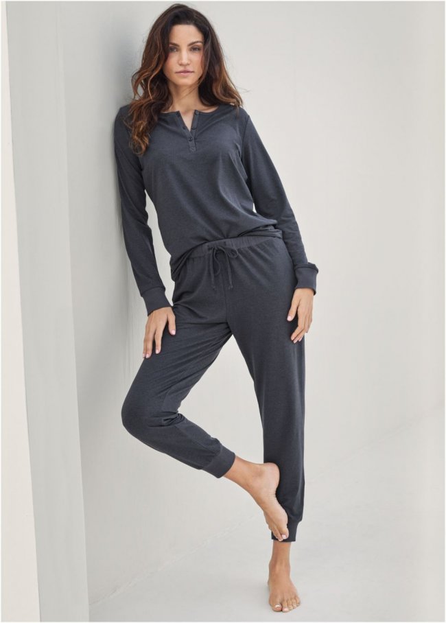 Venus Black Heather HENLEY PAJAMA SET Venus Black Heather HENLEY PAJAMA SET