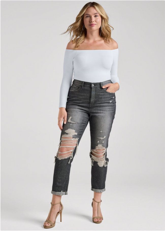 Venus Plus Size New Vintage Boyfriend Jeans in Black Denim Venus Plus Size New Vintage Boyfriend Jeans in Black Denim