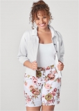 Venus Plus Size Rolled Cuff Shorts - White Multi Venus Plus Size Rolled Cuff Shorts - White Multi