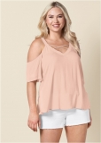 Venus Plus Size Strappy Detail V-Neck Top Venus Plus Size Strappy Detail V-Neck Top