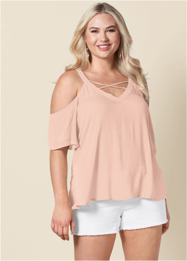 Venus Plus Size Strappy Detail V-Neck Top Venus Plus Size Strappy Detail V-Neck Top