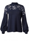 Venus Plus Size Waffle Mock-Neck Lace Top Venus Plus Size Waffle Mock-Neck Lace Top