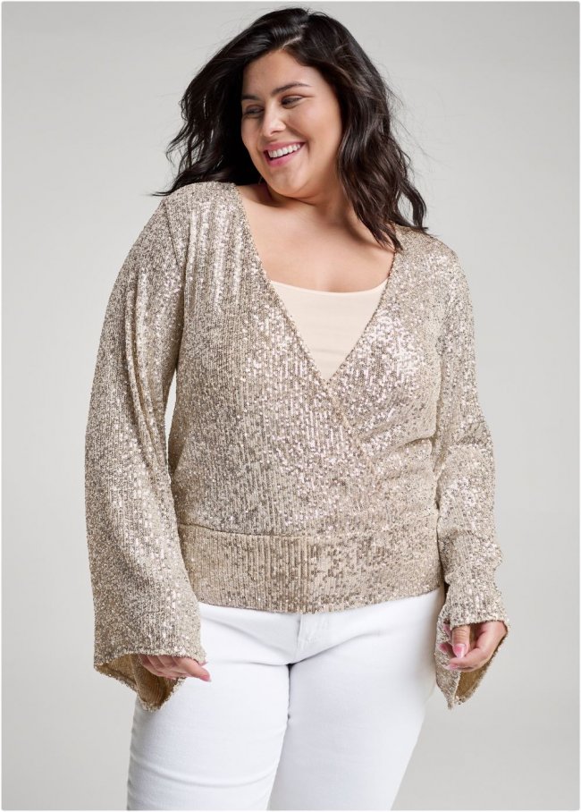 Venus Plus Size Allover Sequin Surplice Top Venus Plus Size Allover Sequin Surplice Top