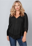 Venus Plus Size Lace Detail Button-Up Top Venus Plus Size Lace Detail Button-Up Top
