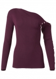 Venus Plus Size Snap Detail Sweater in Wine Venus Plus Size Snap Detail Sweater in Wine