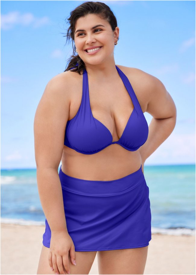 Venus Plus Size Marilyn Underwire Push-Up Halter Top Bikini - Cobalt Blue Venus Plus Size Marilyn Underwire Push-Up Halter Top Bikini - Cobalt Blue
