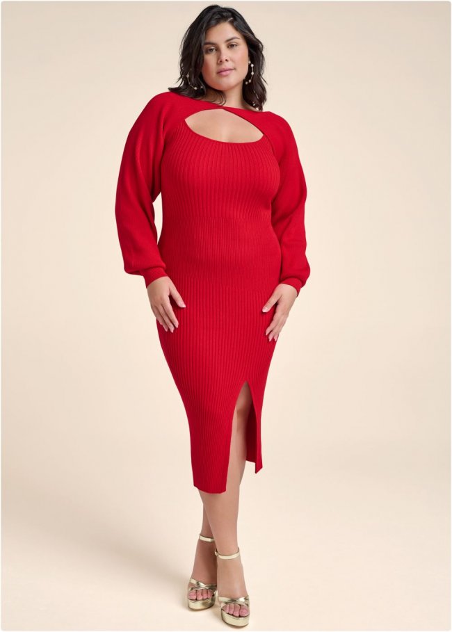 Venus Red SWEATER DRESS WITH SHRUG