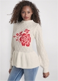 Venus Plus Size Rose Detail Peplum Sweater in Off White & Red Venus Plus Size Rose Detail Peplum Sweater in Off White & Red