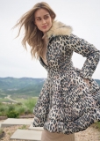 Venus Peplum Puffer Coat in Off White Multi Venus Peplum Puffer Coat in Off White Multi