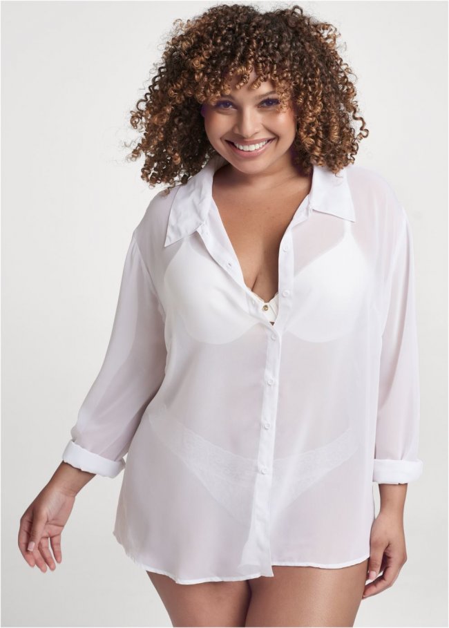 Venus White Sheer Button-Up Sexy Shirt Venus White Sheer Button-Up Sexy Shirt