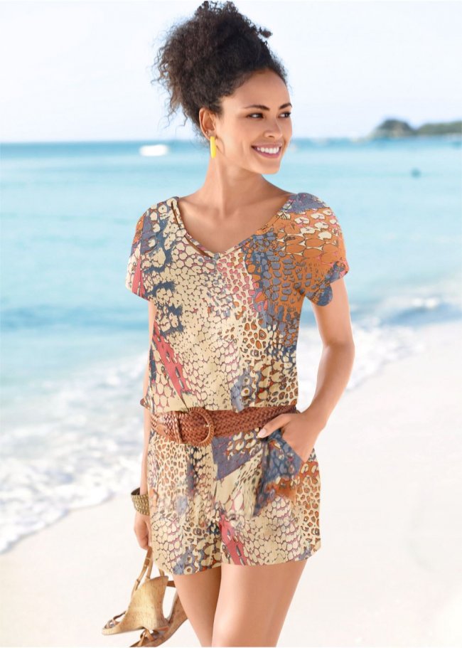 Venus Plus Size Abstract Mirage V-Neck Romper in Orange Multi Venus Plus Size Abstract Mirage V-Neck Romper in Orange Multi