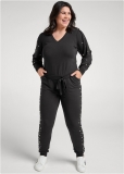 Venus Plus Size Pearl Detail Lounge Pant Set in Black Venus Plus Size Pearl Detail Lounge Pant Set in Black