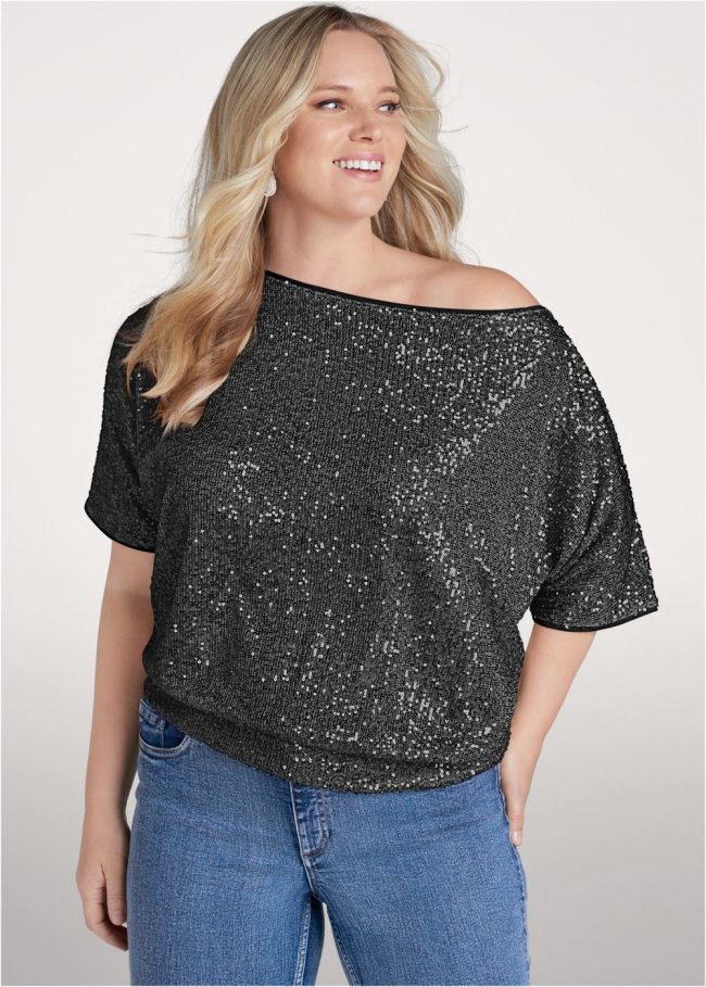 Venus Plus Size Off-The-Shoulder Sequin Top Venus Plus Size Off-The-Shoulder Sequin Top