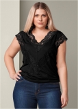 Venus Plus Size Lace Inset V-Neck Top Venus Plus Size Lace Inset V-Neck Top