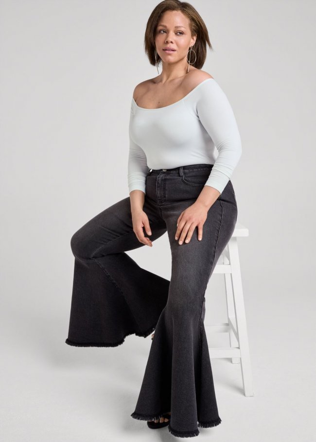 Venus Plus Size Extreme Flare Jeans in Black Denim Venus Plus Size Extreme Flare Jeans in Black Denim
