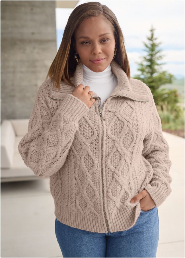 Venus Plus Size Knit Zip Sweater in Moonlight Venus Plus Size Knit Zip Sweater in Moonlight
