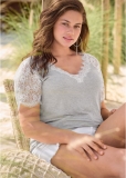 Venus Plus Size Lace Sleeve V-Neck Top Venus Plus Size Lace Sleeve V-Neck Top