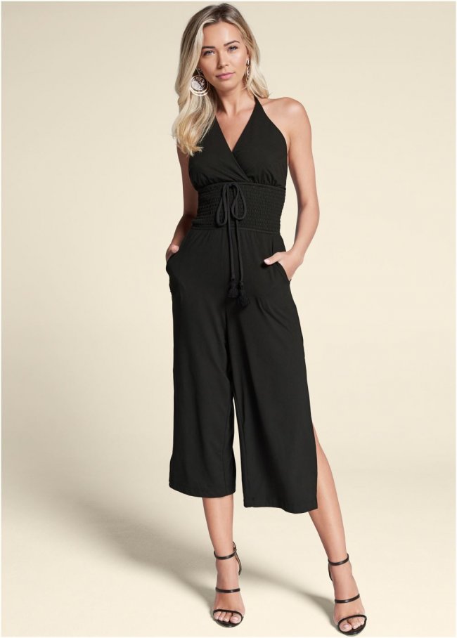 Venus Plus Size Tassel Halter Jumpsuit in Black Venus Plus Size Tassel Halter Jumpsuit in Black