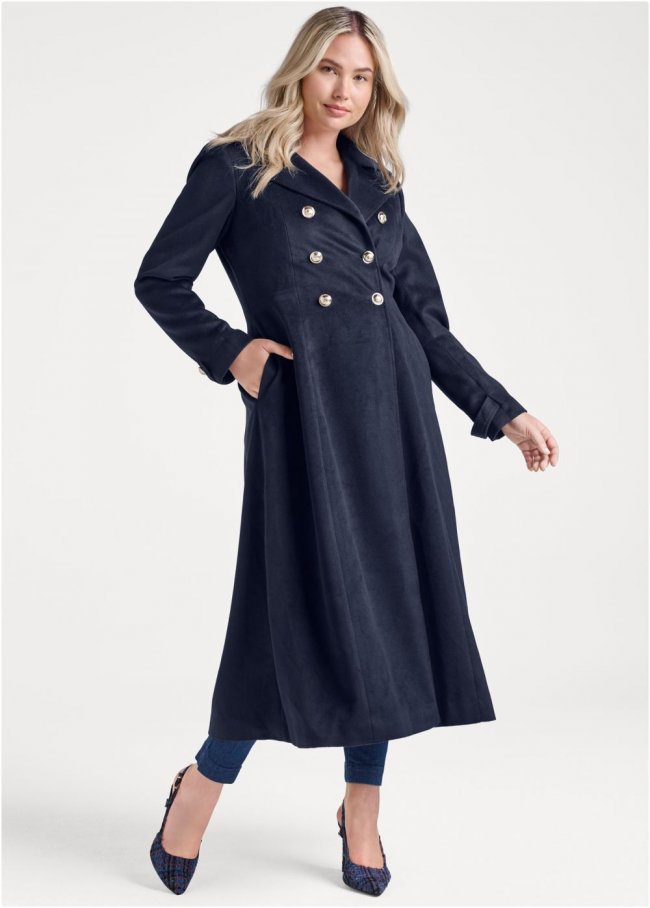 Venus A-Line Double Breasted Coat in Navy Venus A-Line Double Breasted Coat in Navy