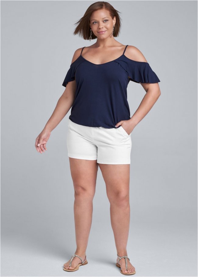 Venus Plus Size Solid Shorts - White Venus Plus Size Solid Shorts - White