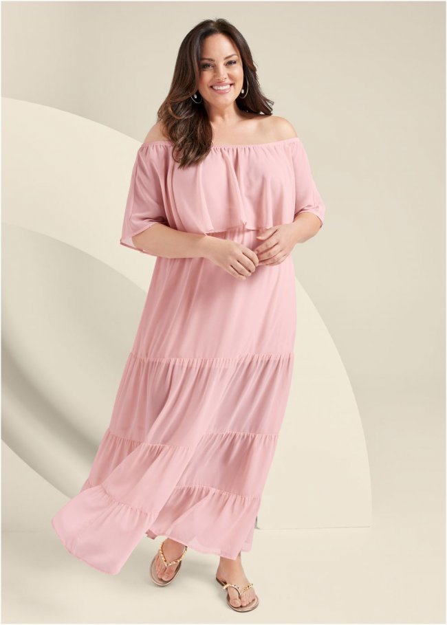 Venus Light Pink TIERED MAXI DRESS Venus Light Pink TIERED MAXI DRESS