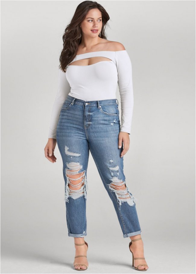 Venus Plus Size New Vintage Boyfriend Jeans in Medium Wash Venus Plus Size New Vintage Boyfriend Jeans in Medium Wash