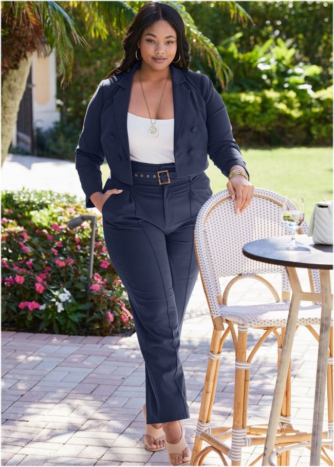 Venus Plus Size Belted Suiting Set in Navy Venus Plus Size Belted Suiting Set in Navy