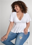 Venus Plus Size Stretch Eyelet Peplum Top Venus Plus Size Stretch Eyelet Peplum Top