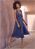 Venus Navy TIE SHOULDER MIDI DRESS Venus Navy TIE SHOULDER MIDI DRESS