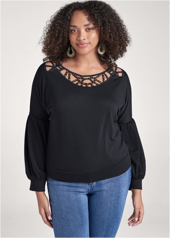 Venus Plus Size Strappy Detail Sweatshirt in Black Venus Plus Size Strappy Detail Sweatshirt in Black