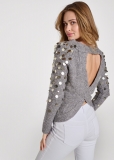 Venus Plus Size Open Back Paillette Sweater in Grey Venus Plus Size Open Back Paillette Sweater in Grey