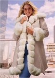 Venus Faux-Suede-And-Fur Coat in Taupe & Off White Venus Faux-Suede-And-Fur Coat in Taupe & Off White