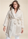 Venus Faux-Fur Trim Coat in Off White Venus Faux-Fur Trim Coat in Off White