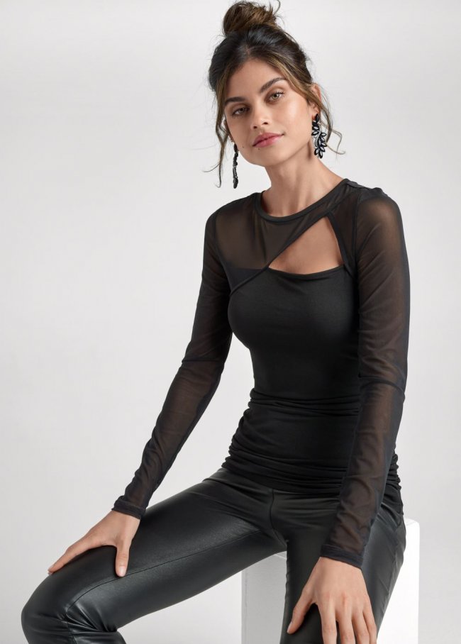 Venus Plus Size Mesh Cutout Top Venus Plus Size Mesh Cutout Top