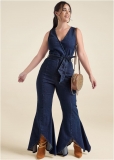 Venus Plus Size Flared Denim Jumpsuit in Dark Wash Venus Plus Size Flared Denim Jumpsuit in Dark Wash