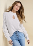 Venus Plus Size Keyhole Tiered Sleeve Sweater in White Venus Plus Size Keyhole Tiered Sleeve Sweater in White