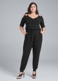 Venus Plus Size Cold-Shoulder Jumpsuit in Black Venus Plus Size Cold-Shoulder Jumpsuit in Black