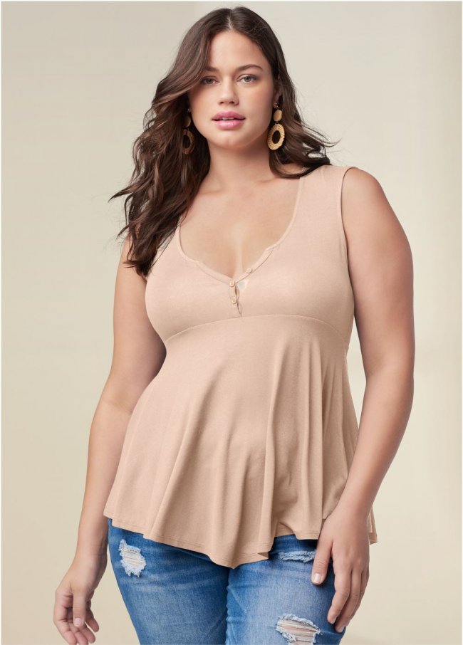 Venus Plus Size Henley Babydoll Top Venus Plus Size Henley Babydoll Top