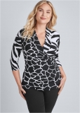 Venus Plus Size Mixed Print V-Neck Top Venus Plus Size Mixed Print V-Neck Top