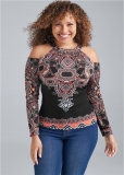 Venus Plus Size Paisley Cold-Shoulder Top Venus Plus Size Paisley Cold-Shoulder Top