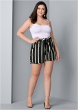 Venus Plus Size Belted Stripe Shorts - Black & White Venus Plus Size Belted Stripe Shorts - Black & White