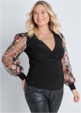 Venus Plus Size Embroidered Sleeve Top Venus Plus Size Embroidered Sleeve Top